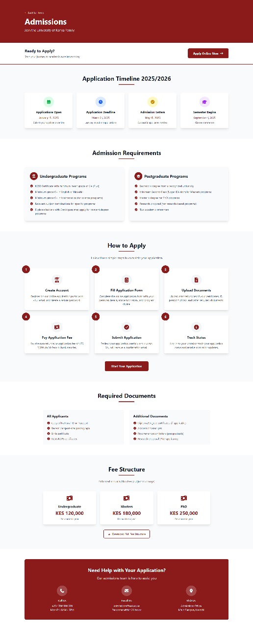Admission Page Interface